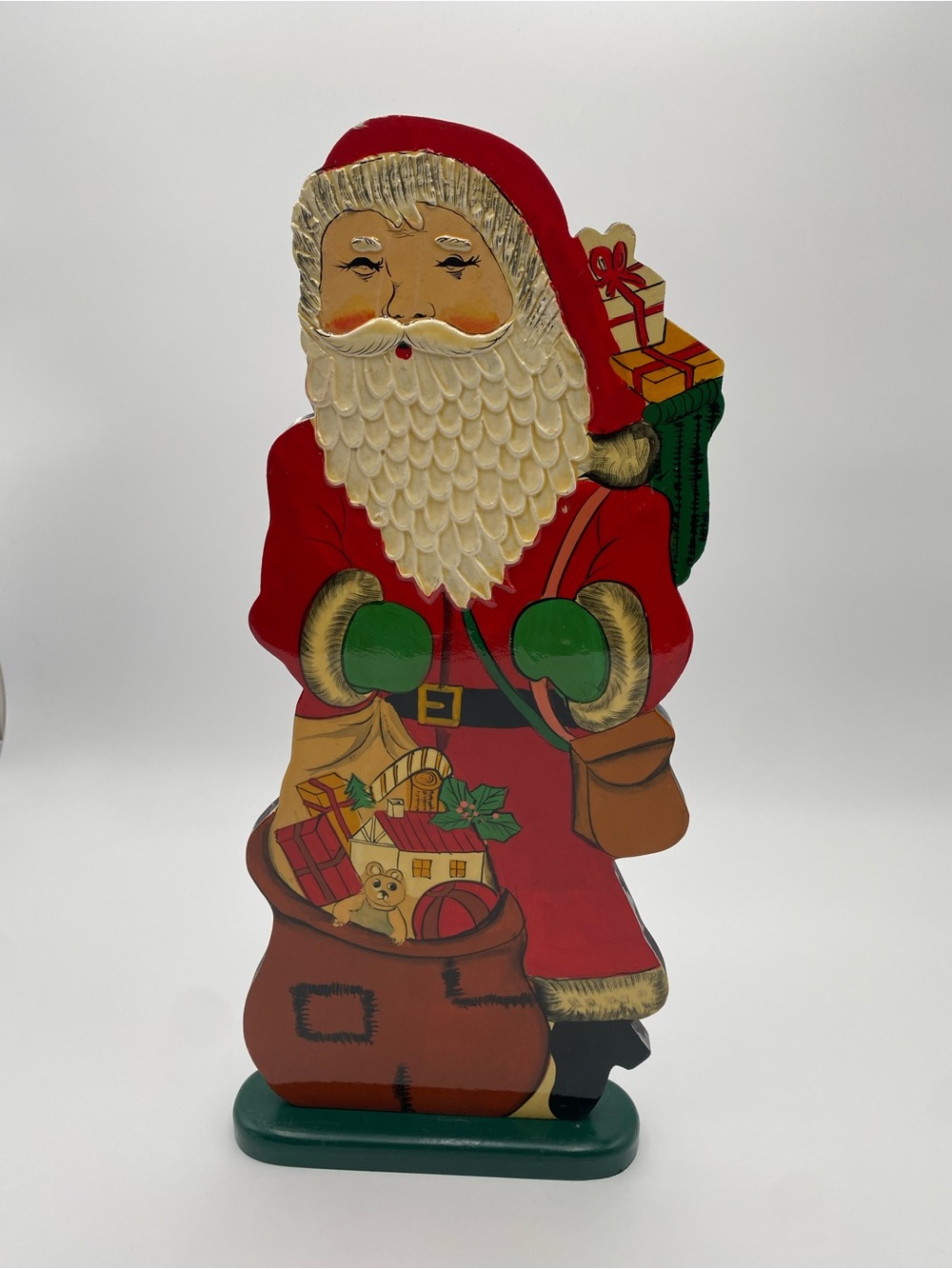 Hand Painted Wooden Santa Claus Christmas Figurine Standing Decor Multicolor
